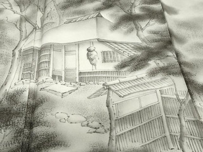 平和屋着物●友禅　寺島玲聲　訪問着　手描き　風景樹林文　正絹　逸品　DABG2514ud
