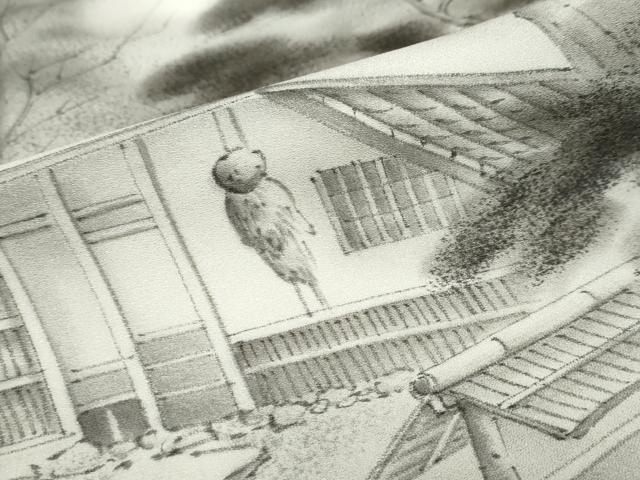 平和屋着物●友禅　寺島玲聲　訪問着　手描き　風景樹林文　正絹　逸品　DABG2514ud
