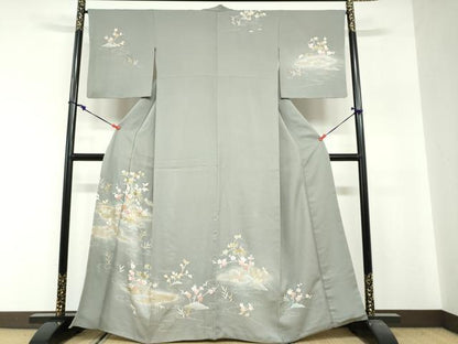 平和屋着物●中国三大刺繍　相良刺繍　訪問着　流水草花文　暈し染め　金彩　大丸扱い　正絹　逸品　DABG2515ud