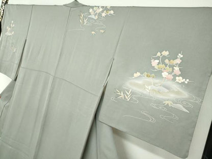 平和屋着物●中国三大刺繍　相良刺繍　訪問着　流水草花文　暈し染め　金彩　大丸扱い　正絹　逸品　DABG2515ud