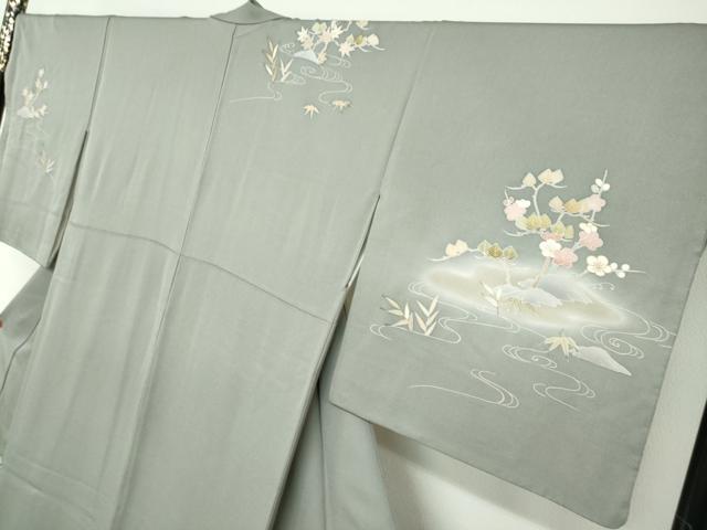平和屋着物●中国三大刺繍　相良刺繍　訪問着　流水草花文　暈し染め　金彩　大丸扱い　正絹　逸品　DABG2515ud