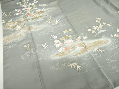 平和屋着物●中国三大刺繍　相良刺繍　訪問着　流水草花文　暈し染め　金彩　大丸扱い　正絹　逸品　DABG2515ud