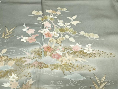 平和屋着物●中国三大刺繍　相良刺繍　訪問着　流水草花文　暈し染め　金彩　大丸扱い　正絹　逸品　DABG2515ud