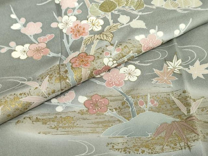 平和屋着物●中国三大刺繍　相良刺繍　訪問着　流水草花文　暈し染め　金彩　大丸扱い　正絹　逸品　DABG2515ud
