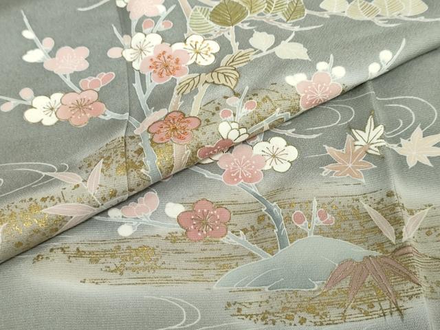平和屋着物●中国三大刺繍　相良刺繍　訪問着　流水草花文　暈し染め　金彩　大丸扱い　正絹　逸品　DABG2515ud