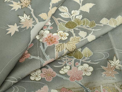 平和屋着物●中国三大刺繍　相良刺繍　訪問着　流水草花文　暈し染め　金彩　大丸扱い　正絹　逸品　DABG2515ud
