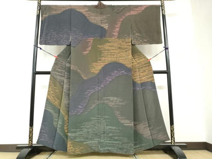 平和屋着物●訪問着　ろうけつ染め　抽象文様　鬼しぼ縮緬　正絹　逸品　DABG2520ud