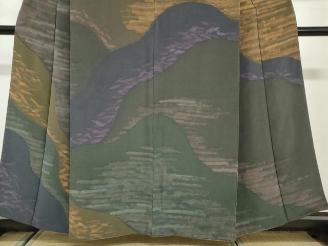 平和屋着物●訪問着　ろうけつ染め　抽象文様　鬼しぼ縮緬　正絹　逸品　DABG2520ud