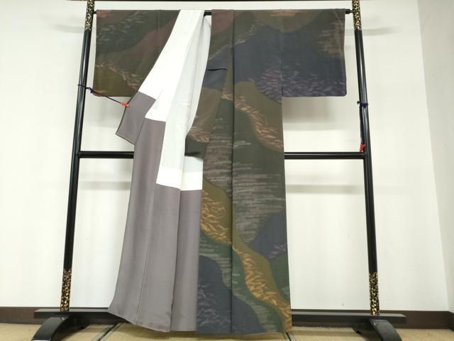 平和屋着物●訪問着　ろうけつ染め　抽象文様　鬼しぼ縮緬　正絹　逸品　DABG2520ud