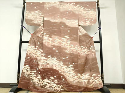 平和屋着物●訪問着　駒刺繍　花鳥文　暈し染め　金彩　正絹　逸品　DABG2521ud