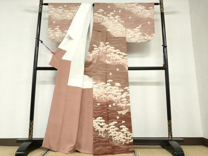 平和屋着物●訪問着　駒刺繍　花鳥文　暈し染め　金彩　正絹　逸品　DABG2521ud