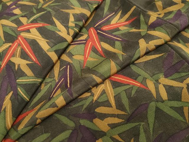 平和屋着物●上質な小紋　笹竹文　鬼しぼ縮緬　正絹　逸品　未使用　DABG2527ud