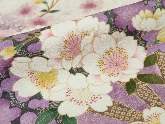 平和屋着物●豪華振袖　扇面吉祥舞桜文　暈し染め　金彩　銀通し地　正絹　逸品　DABG2536ud