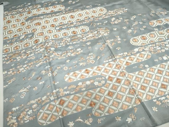 平和屋着物●豪華色留袖　総刺繍　宝尽くし吉祥草花文　金糸　ロング丈　正絹　逸品　未使用　DABG2544ud