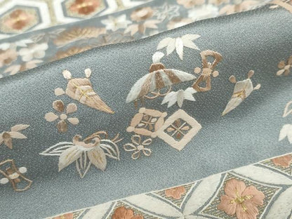 平和屋着物●豪華色留袖　総刺繍　宝尽くし吉祥草花文　金糸　ロング丈　正絹　逸品　未使用　DABG2544ud