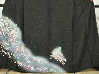 平和屋着物●訪問着　絞り　辻が花　暈し染め　黒地　金彩　金通し地　正絹　逸品　DABG2547ud
