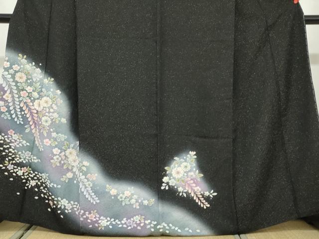 平和屋着物●訪問着　絞り　辻が花　暈し染め　黒地　金彩　金通し地　正絹　逸品　DABG2547ud