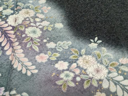 平和屋着物●訪問着　絞り　辻が花　暈し染め　黒地　金彩　金通し地　正絹　逸品　DABG2547ud