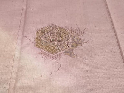 平和屋着物●中国三大刺繍　スワトウ刺繍　汕頭刺繍　総刺繍　訪問着　紬地　雲霞吉祥花文　金糸　正絹　逸品　DABG2558ud