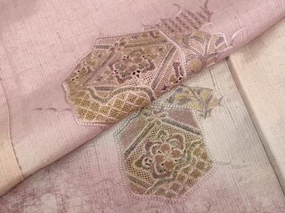 平和屋着物●中国三大刺繍　スワトウ刺繍　汕頭刺繍　総刺繍　訪問着　紬地　雲霞吉祥花文　金糸　正絹　逸品　DABG2558ud