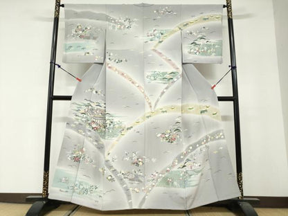 平和屋着物●訪問着　友禅　作家物　風景草花文　暈し染め　正絹　逸品　DABG2559ud