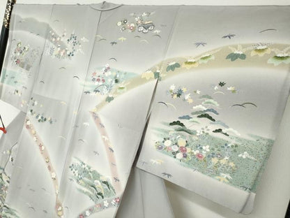 平和屋着物●訪問着　友禅　作家物　風景草花文　暈し染め　正絹　逸品　DABG2559ud