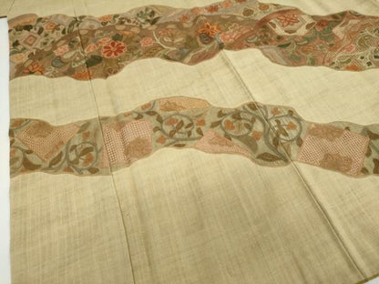 平和屋着物●中国三大刺繍　スワトウ刺繍　汕頭刺繍　総刺繍　訪問着　紬地　道長草花文　正絹　逸品　DABG2561ud
