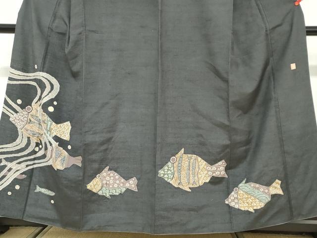 平和屋着物●訪問着　作家物　紬地　魚　鈴乃屋扱い　正絹　逸品　DABG2567ud