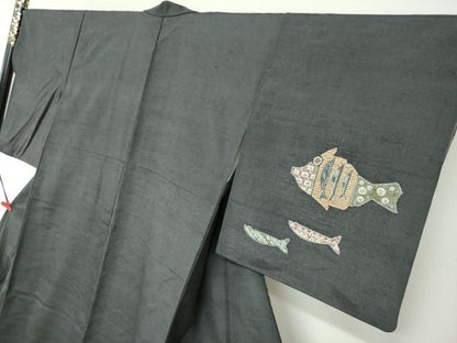 平和屋着物●訪問着　作家物　紬地　魚　鈴乃屋扱い　正絹　逸品　DABG2567ud