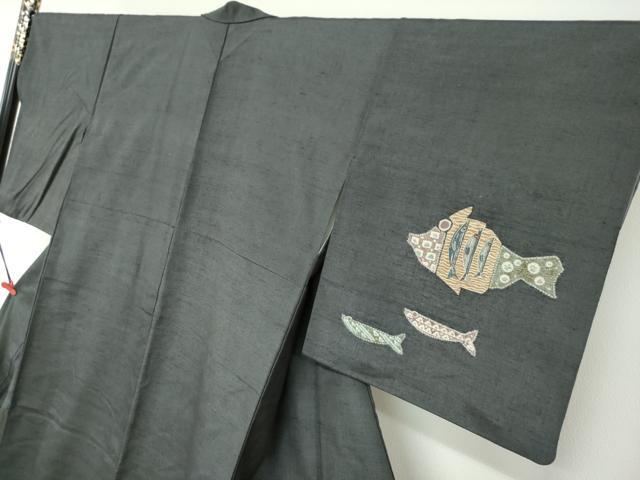 平和屋着物●訪問着　作家物　紬地　魚　鈴乃屋扱い　正絹　逸品　DABG2567ud