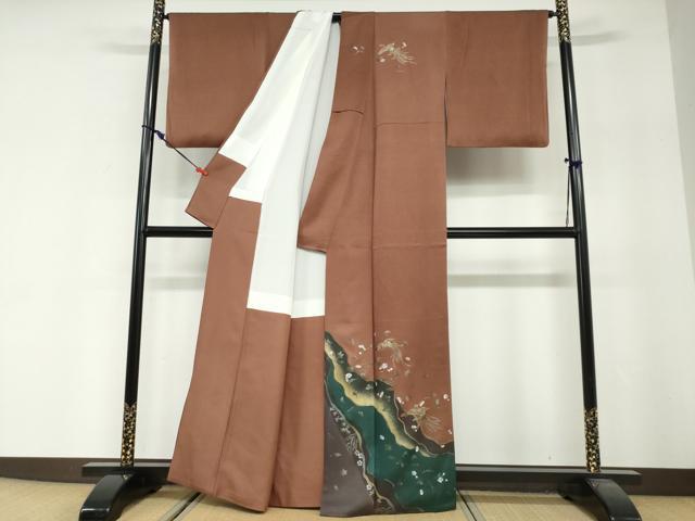 平和屋着物●螺鈿作家　甲斐泰造　訪問着　鳳凰草花文　金彩　正絹　逸品　DABG2571ud