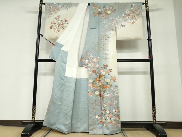 平和屋着物●訪問着　駒刺繍　吉祥草花文　暈し染め　正絹　逸品　DABG2593ud