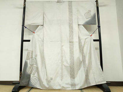 平和屋着物●本場縞大島紬　訪問着　白大島　源氏香　正絹　逸品　DABG2595ud