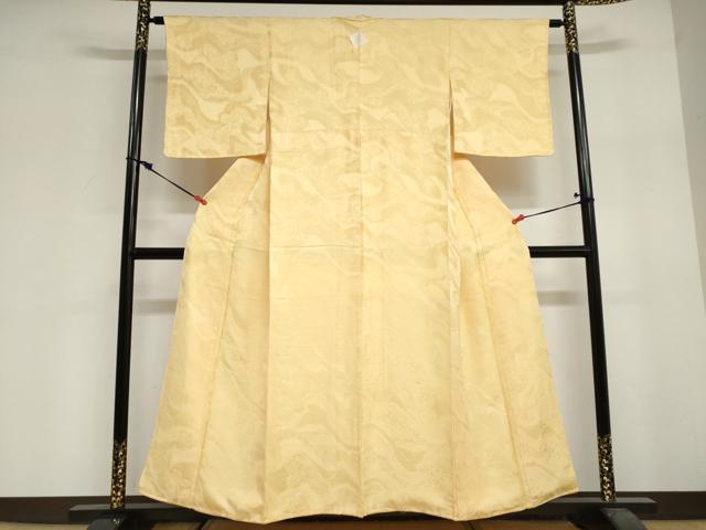 平和屋着物●上質な色無地　抽象地紋　卵色　正絹　逸品　未使用　DABG2596ud