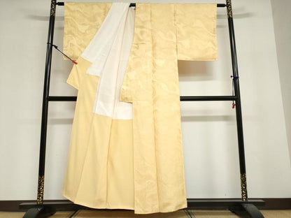 平和屋着物●上質な色無地　抽象地紋　卵色　正絹　逸品　未使用　DABG2596ud