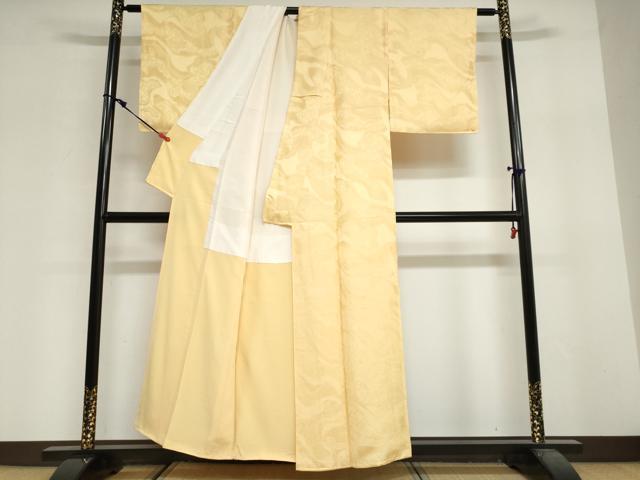 平和屋着物●上質な色無地　抽象地紋　卵色　正絹　逸品　未使用　DABG2596ud