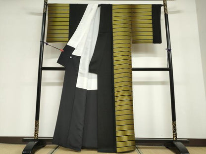 平和屋着物●着物デザイナー　井尻学　訪問着　横段文　黒地　正絹　逸品　DABG2598ud