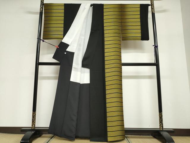 平和屋着物●着物デザイナー　井尻学　訪問着　横段文　黒地　正絹　逸品　DABG2598ud
