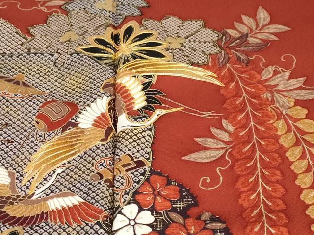 平和屋着物●谷崎潤一郎の世界　振袖　駒刺繍　雪輪草花文　宝尽くし　金彩　正絹　逸品　DABG2599ud