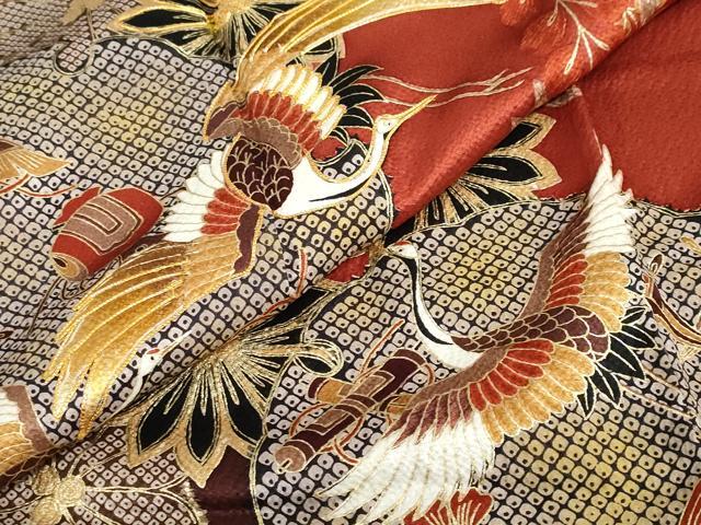 平和屋着物●谷崎潤一郎の世界　振袖　駒刺繍　雪輪草花文　宝尽くし　金彩　正絹　逸品　DABG2599ud