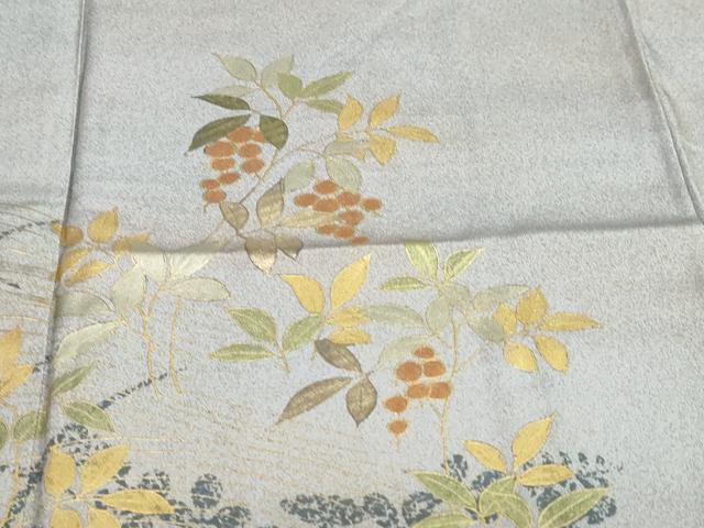 平和屋着物●訪問着　南天文　萩シルエット　金彩　正絹　逸品　DABG2604ud