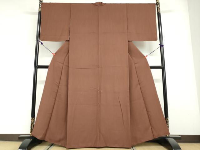 平和屋着物●上質な色無地　黒茶色　正絹　逸品　DABG2607ud