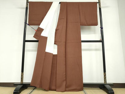 平和屋着物●上質な色無地　黒茶色　正絹　逸品　DABG2607ud