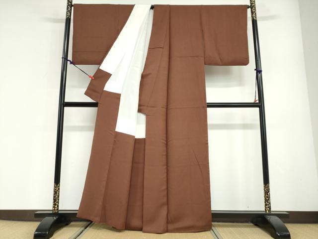 平和屋着物●上質な色無地　黒茶色　正絹　逸品　DABG2607ud