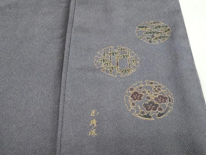 平和屋着物●伝統工芸師　服部光擴　江戸小紋　万筋　黒紅色×霞色　正絹　逸品　DABG2616ud