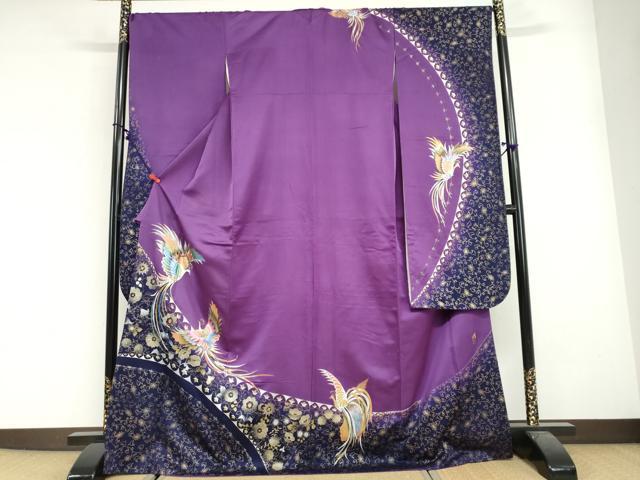 平和屋着物●染織作家　染織デザイナー　大島明　振袖　鳳凰花唐草文　暈し染め　金彩　正絹　逸品　DABG2625ud