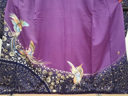 平和屋着物●染織作家　染織デザイナー　大島明　振袖　鳳凰花唐草文　暈し染め　金彩　正絹　逸品　DABG2625ud