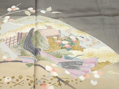平和屋着物●豪華色留袖　地紙重ね　女人草花文　暈し染め　金彩　正絹　逸品　未使用　DABG2629ud