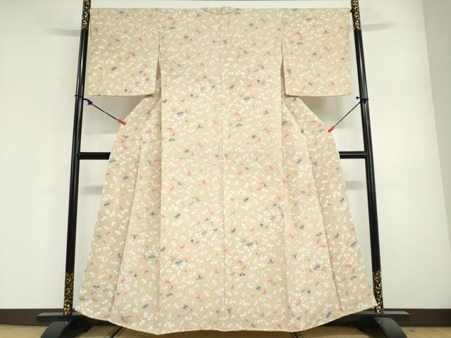 平和屋着物●上質な小紋　舞花文　鬼しぼ縮緬　正絹　逸品　未使用　DABG2632ud