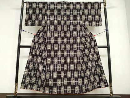 平和屋着物●本塩沢　変わり格子　正絹　逸品　DABG2633ud